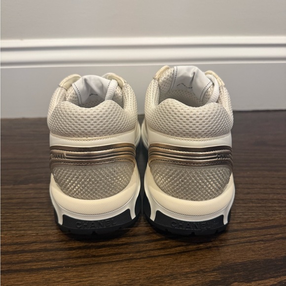 CHANEL Cream & Beige CC Logo Mesh Leather Sneakers - Picture 6 of 14